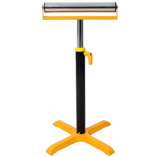Image of Adjustable Single Roller Stand, Heavy-Duty Material Support Stand with 27.5-46.6 Inch Height Range, Premium 4-Footed Base for Table Saws & Jointers, Professional Yellow & Black Design, 170 lbs Capacity (Single)