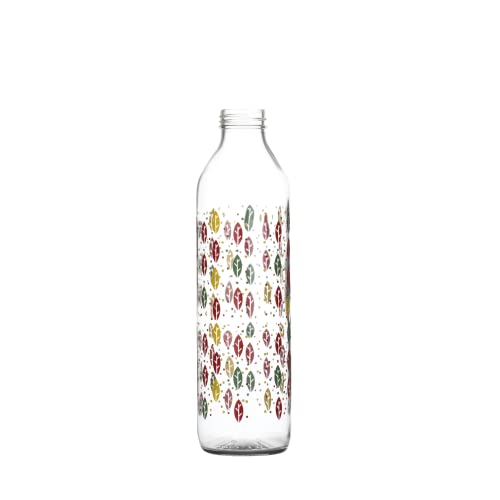 Image of SAND DUNE Set of 6, 800 ml Each Coloured Leaves Printed Glass water bottle, with Leak-Proof Airtight Stainless-Steel Lid for Water, Smoothie, Juices - Reusable Travel Glass Drinking Fridge Bottles