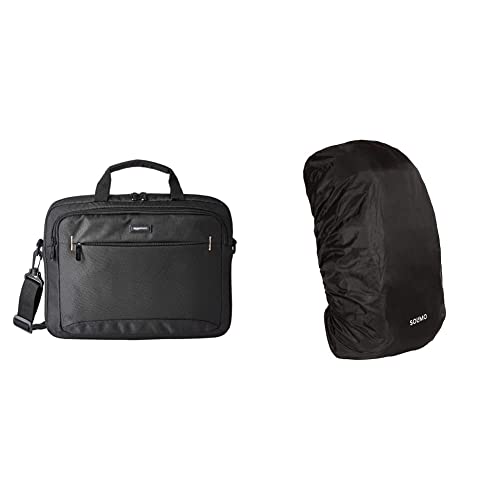 Image of AmazonBasics 14-Inch Tablet Bag, Black and Amazon Brand - Solimo Rain & Dust Cover for Backpack (50 litres, Black)