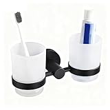 Tianher Zahnputzbecher, Edelstahl Zahnbürstenhalter Wand Zahnputzbecher Mit Halterung Wandmontage Zahnbürstenhalter Mit 2 Zahnbürstenbecher Für Zahnbürsten Und Zahnpasta Für Bad Dusche (Schwarze)