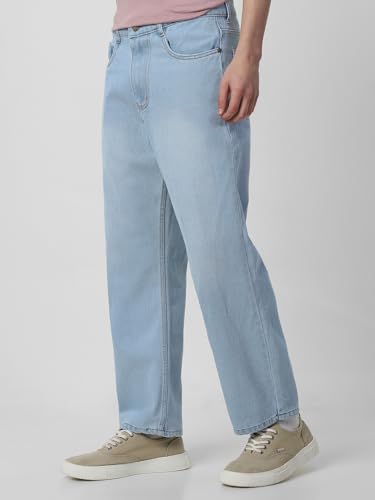 Image of Neostreak Men's Loose Baggy Fit Heavy Washed Jeans Non-Stretchable