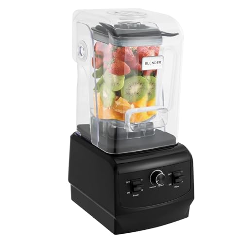Licuadora comercial for batidos, con pantalla insonorizada, 5 configuraciones de tiempo y cuchillas extraíbles. Licuadoras con empujador de alimentos for cocina y restaurante.
