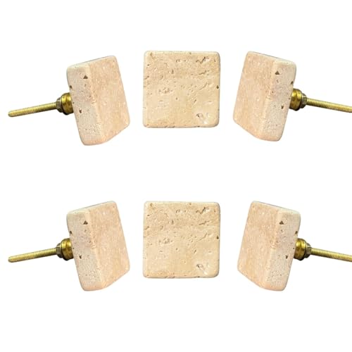 Perilla Home Travertine Squre Knobs - Set of 6 knob Cupboard Drawer Dresser Kitchen Cabinet Wardrobe Pulls (1.75-1.75 ScrweSize 1.50 in-Beige)
