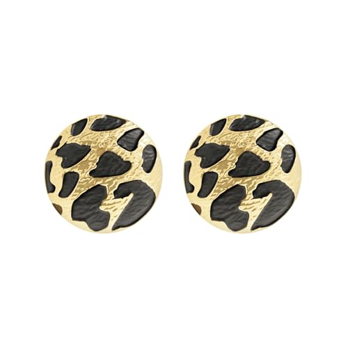 Stud Earrings, Animal Print, 9 mm,Brass Steel Posts (Gold and Silver Leopard Print Vintage style)
