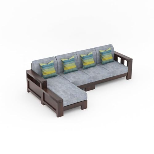 Image of Sheesham Solid Wood L-Shape Sofa for Living Room (L-Shape) (Mahogany)