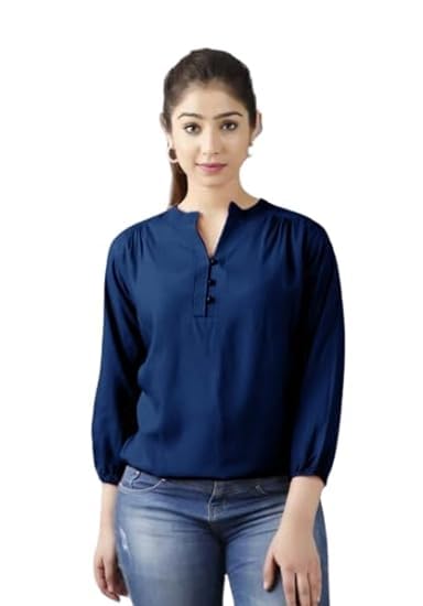 Image of Himanshi Enterprises Women's 3 /4 Sleeves Mandarin Nack Rayon Casual Solid Short Kurti