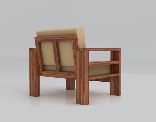 Image of Furniture Solid Sheesham Wood 1 Seater Sofa Set | Multipurpose Wooden Single Seater Lounge Sofa Set Furniture for Living Room, Home and Office (Honey Finish)