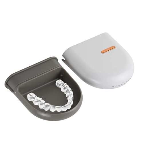 Zahnspangendose Magnetisch, Retainer Case für Zahnspangen & Aufbissschienen, Tragbare Zahnschiene Box Kompatibel, BPA-Frei Prothesendose Aufbewahrungsbox für Unterwegs (10,1 x 9,2 cm) (Weiß)