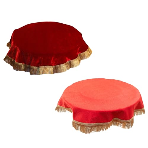 Dulhan 2 pcs Round Golden Border Plain Velvet 20 inch Thali Cover for Women Pooja, Maroon & Red Thaalposh/Puja aasan Cloth for Wedding Puja thali Decoration, Diwali, Various Rituals Enterprises