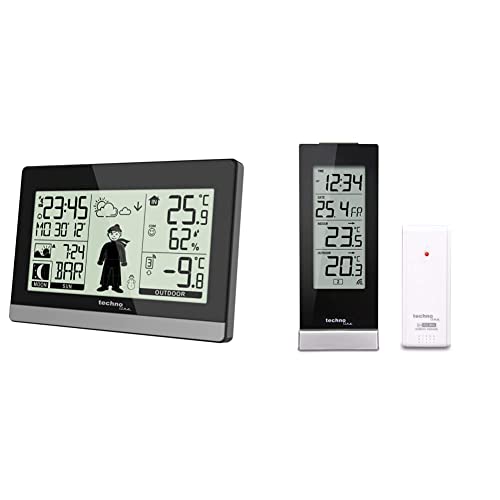 Technoline WS9612 moderne Wetterstation, schwarz & Technotrade Technoline WS 9767 Temperaturstation