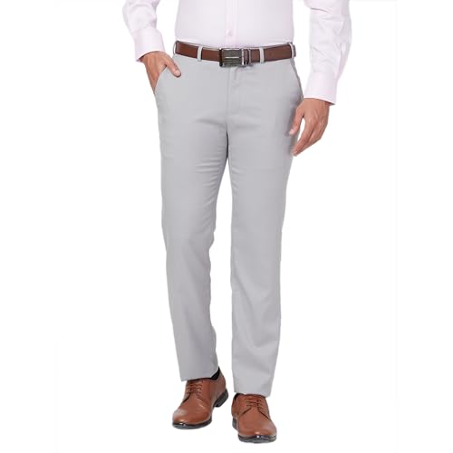 Image of Raymond Men's Slim Fit Checks Pattern Polyester Blend Pleated Formal Trouser