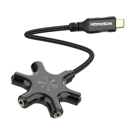 HOSONGIN Headphone Splitter, USB-C Audio Splitter for 5 Headphones Adapter