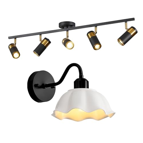 SppQSHup Faretto a binario LED a 5 luci nero opaco - Lampada da parete moderna in ceramica, ideale for l'illuminazione di bagni e corridoi