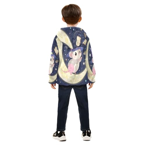 Mouse on Moon Toddler Fleece Jacket Girl Boys Hooded Fleece Jacket Coat Warm Outwear Zip-up 3-10T4