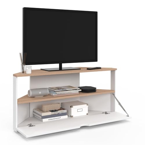 Meuble TV 100 cm d'angle ELI bois façon hêtre et - vue 5
