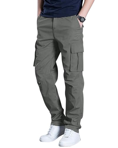 DOWMQ Men's Cargo Pants Casual Workout Joggers Stretch Sweatpants Elastic Drawstring Hiking Tactical Pants with 6 Pockets Dark Gray,XL