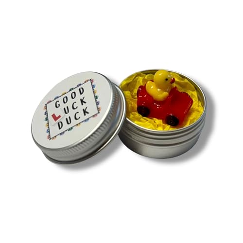 Good luck duck gift | Cute minitature plastic duck in car presented in small tin| perfect good luck gift for driving test | learner driver new driver