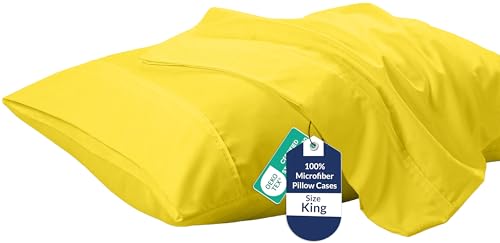 Image of Royale Linens King Pillowcase Set of 2 - Bed Pillow Cover - 20 inch x 40 inch - Pillowcases - 1800 Brushed Microfiber, Wrinkle & Fade Resistant - Soft & Cozy- King Size Pillow Case (Yellow)