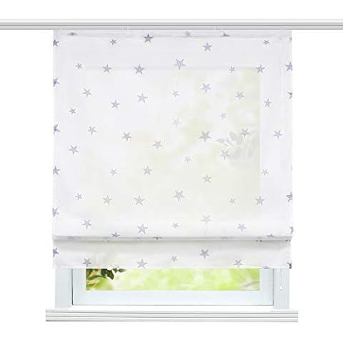 ESLIR Roman Blind with Velcro Strap Living Room Roman Curtains Voile Curtains Modern Ribbon Blind Curtains with Stars Pattern Grey W x H 100 x 140 cm Pack of 1 Cover
