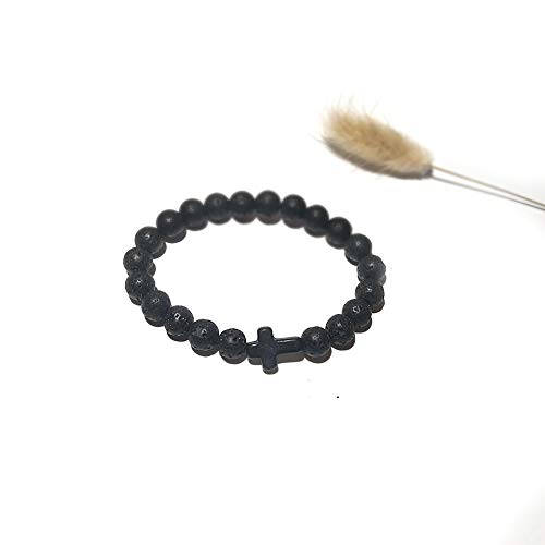 Caiyao 8MM Ornament Lava Volcanic Stone Beads Turquoise Cross Elastic Stretch Bracelet Religion Bangle for Women Men3