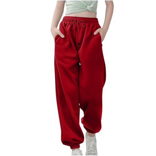 Sweatpants Teens Girls Sweatpants Cute Baggy Athletic Joggers Comfy Dance Pants for Teens Winter Fashion 2025 Kids Clothes Red 13 Years