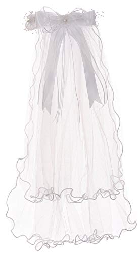 Girls Veil Pearl Holy First Communion White Floral Wreath Veil Headpiece Crown3