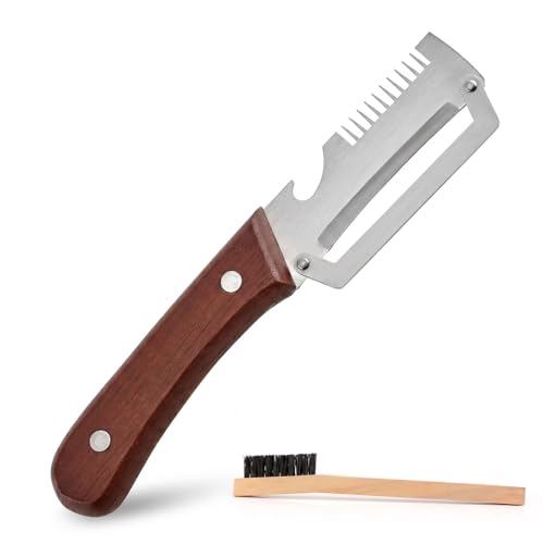 Artévita 3-in-1 Sparschäler mit Holzgriff, Edelstahlklinge, Multifunktionaler Gemüseschäler, Julienneschneider und Flaschenöffner, inkl. Reinigungsbürste