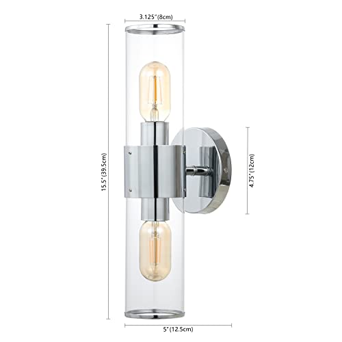 Image of JONATHAN Y 15.5 inch Chrome /Clear 2-Light Modern Iron LED Wall Sconce for Bathroom Vanity Kitchen Hallway, Clear Acrylic Shade, LED Bulbs Included (JYL9913B)
