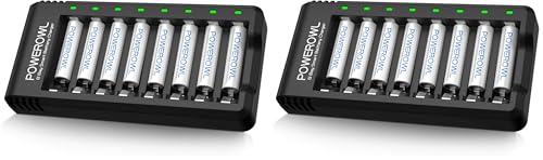 Image of POWEROWL Rechargeable AAA Batteries with Charger, Advanced Individual Cell Battery Charger, High Capacity Low Self Discharge Ni-MH Triple A Batteries -Qty8 (Pack of 2)