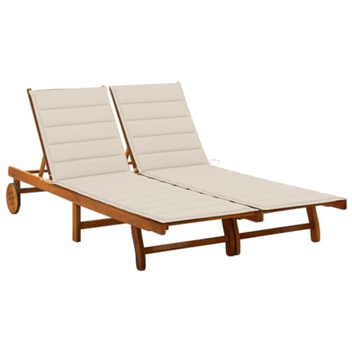 WIOXZS Tumbona de jardín de madera con cojín beige, para 2 personas, tumbona plegable para jardín, terraza o balcón, diseño moderno y práctico, 200 x 123 x 85 cm