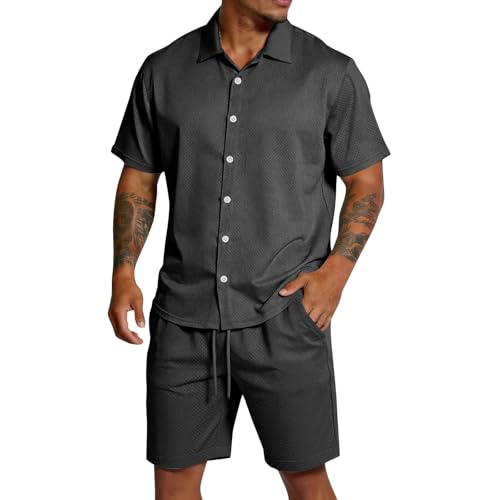 Ensemble homme short manches courtes noir taille L vêtement deux pièces décontracté