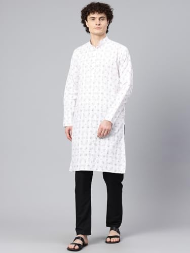 Image of Majestic Man Men's Cotton Regular Fit Ethnic Motifs Printed Long Kurta
