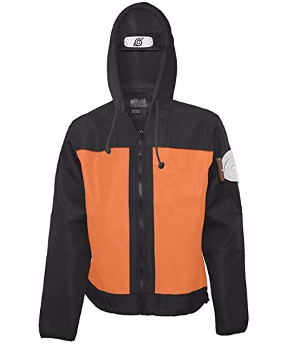 Ripple Junction Men’s Naruto Shippuden Ninja Cosplay Zip Hoodie With headband (Large, Orange)