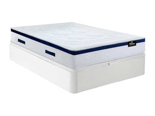 Vente-unique - Juego de Cama (140 x 190 cm), Color Blanco y colchÛn con muelles ensacados, diseÒo MarquÈs de DREAMEA Play
