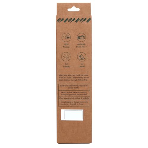 Image of Santosa Kacchi Neem Wooden Comb, Dual Tooth Design, Soaked in 14 Herbs & Neem, Coconut and Sesame Oils, for Hair Growth, Detangling, Frizz Control, Hair Shine, Hairfall and Dandruff, All Hair Types
