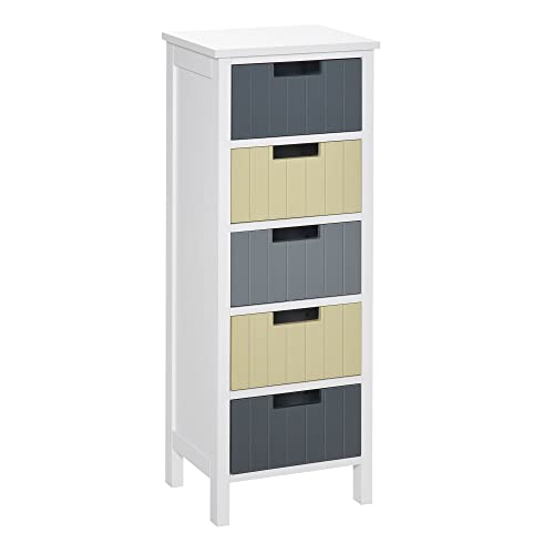 HOMCOM Cómoda de Madera con 5 Cajones Cajonera Auxiliar de Almacenaje con Patas Elevadas Estilo Moderno para Dormitorio Salón Baño 35x28x90,5 cm Multicolor