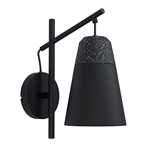 EGLO Vägglampa Canterras, 1 flammig vägglampa, vägglampa inomhus av terrazzo i grått vitt, metall i svart, vardagsrumslampa, halllampa, E27