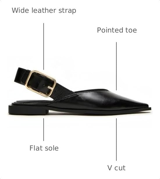 Image of Slingback Flat Shoes for Women Pointed Closed Toe Flat Mule Sandals Casual Comfortable Office Dressy Shoes
