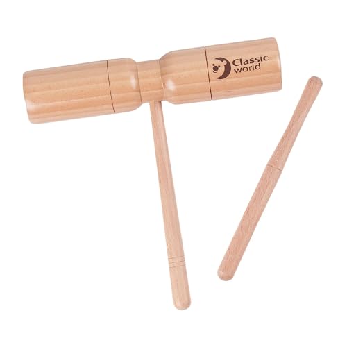 Classic World Wooden Tone Block With Handle And Stick