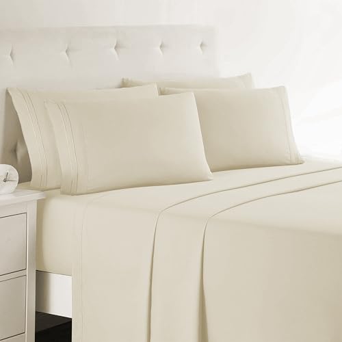 Clara Clark Queen Sheets, 6 Piece Set - Hotel Luxury Sheets for Queen Size Bed, Super Soft Bedding Sheets & Pillowcases, Queen Size Sheets, Beige Cream