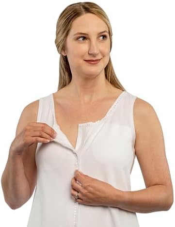 Gentle Touch Post Mastectomy Camisole - Comfortable Cotton Recovery Camisole with Pockets for Surgical Drains - Includes Breast Forms - Made in USA White - Image 7