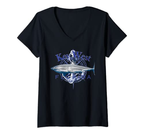 Femme Key West Florida Nautical Sailing Boat T-Shirt avec Col en V