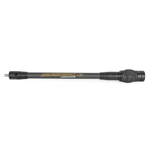 AMEYXGS Archery Bow Stabilizer for Compound Bow, 3K Carbon Fiber 6", 8", 10", 12" Rods, Damping System, Weights Kit, Single Side V-Bar Mount,Quick Disconnect (12″)