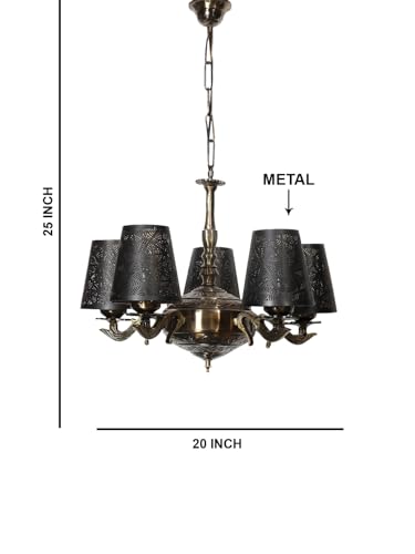 Image of Devansh 05 Lights Metal Etched Shade with Antique Golden Chandelier -ZA