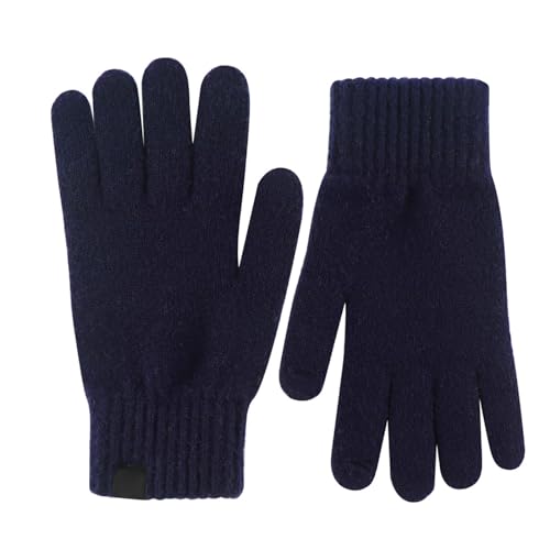 tacniseyw Guantes de punto de invierno para mujer, guantes cálidos para pantalla táctil con forro polar, guantes de punto suaves y cálidos para ciclismo, deportes, caminar, esquí, azul marino, talla