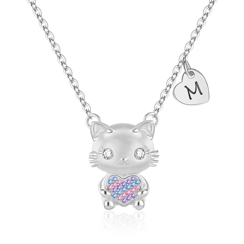 Gifts for Girls Necklace, Cat Heart Pendant Necklace for Jewelry Initial Necklace for Girl Birthday Christmas Gifts
