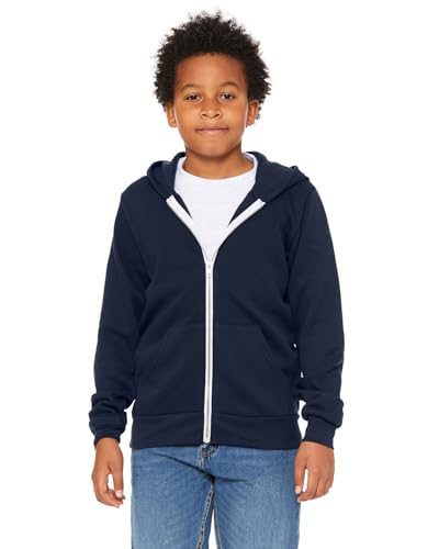 BELLA + CANVAS Youth Sponge Fleece Full-Zip Hoodie L Navy