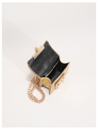 GORGLITTER Women's Mini Purse Crocodile Embossed Metallic Flap Clutch Square Handbags Mini Chain Bags2