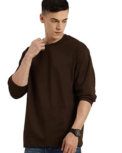 Image of Men's Solid Brown Oversized T-Shirt (Brown)