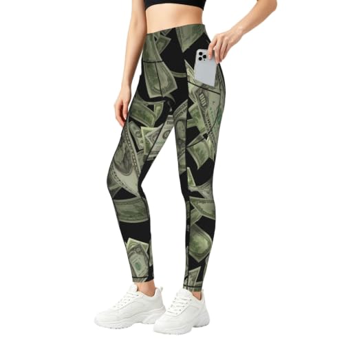 Pantalones de yoga para mujer transpirables con patrón de dinero para fitness